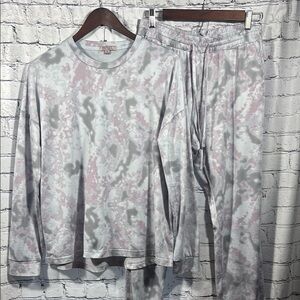 Badgley Mischka Women's Tie-Dye Pajama Set in Pink and Gray